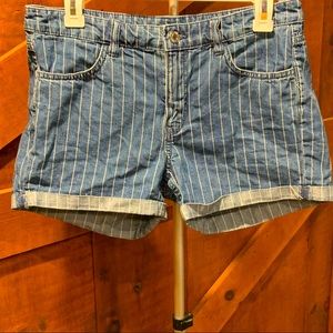 Pinstripe Cuffed Jean Shorts